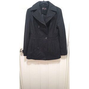 M Julian Women's‎  Black Double-Breasted Peacoat Size M